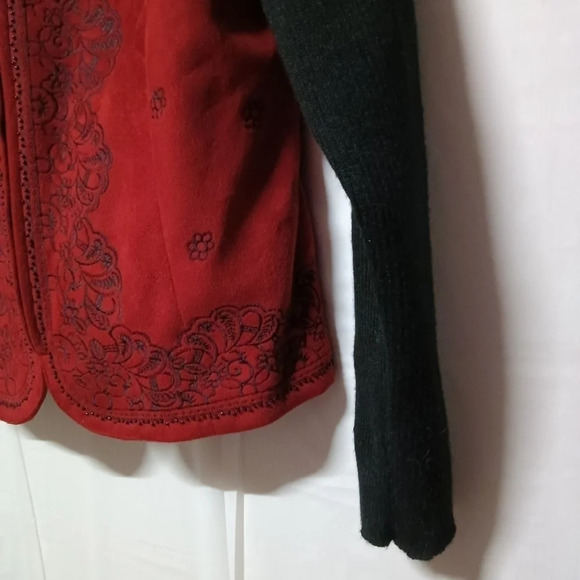 Coldwater Creek Faux Suede Jacket Red Black Petite 8 - Picture 4 of 12